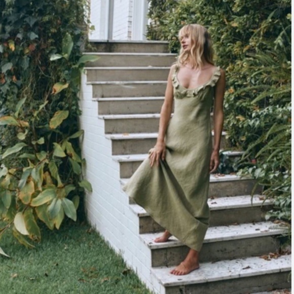 Vrg Grl Dresses & Skirts - VRG GRL ROSALIA LINEN BIAS CUT MAXI DRESS OLIVE Size US 6 (AU 10) NWT